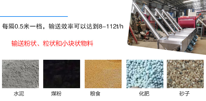 輸送粉狀、粒狀和小塊狀物料，如水泥、煤粉、糧食、化肥、灰渣、砂子等