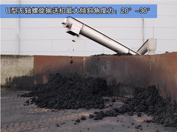 U型無軸螺旋輸送機(jī)最大傾斜角度為20°-30°